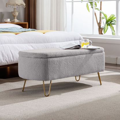 Storage Ottoman Bench For End Of Bed Legs, Modern Camel Faux Fur Entryway Bench Upholstered Padded With Storage For Living Room Bedroom - The Sleep Loft - Online Mattress Showroom NYC