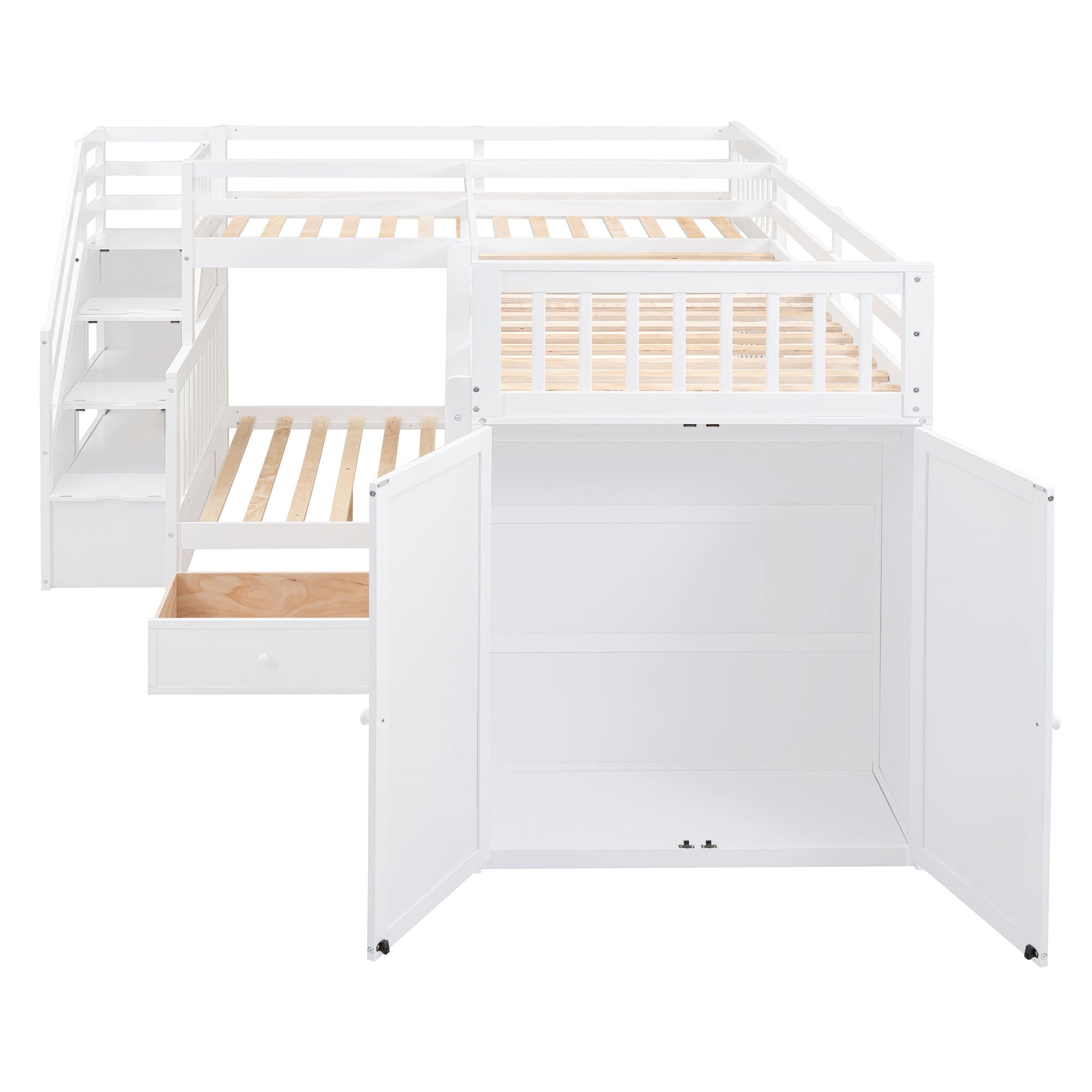 L Shaped Bunk Bed With 3 Drawers, Portable Desk And Wardrobe - The Sleep Loft - Online Mattress Showroom NYC