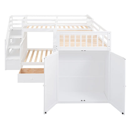 L Shaped Bunk Bed With 3 Drawers, Portable Desk And Wardrobe - The Sleep Loft - Online Mattress Showroom NYC