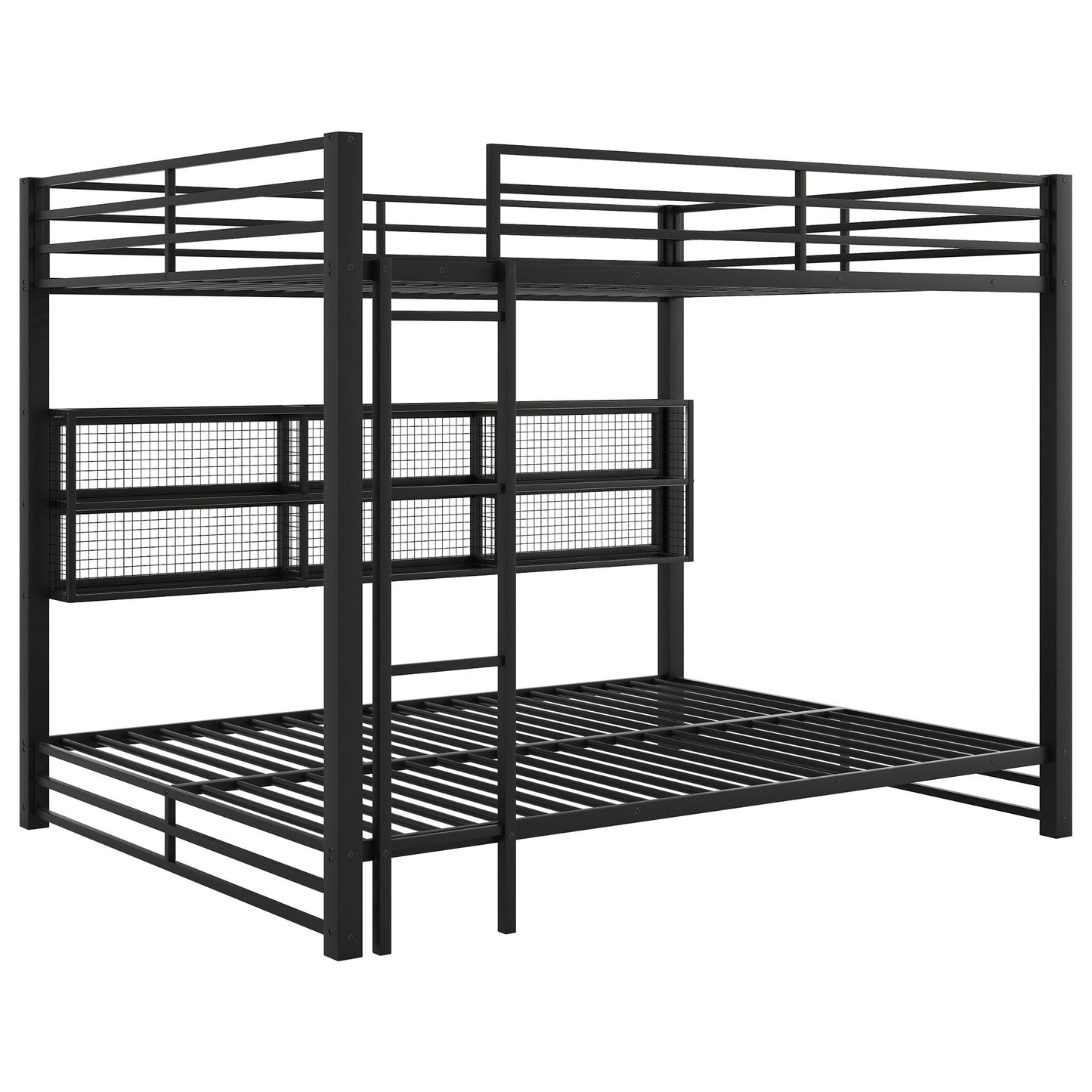 Queen Over Queen Bunk Bed With Storage Cabinets And LED Sturdy Frame, 6 Storage Units, Adjustable LED Lights - Black - The Sleep Loft - Online Mattress Showroom NYC