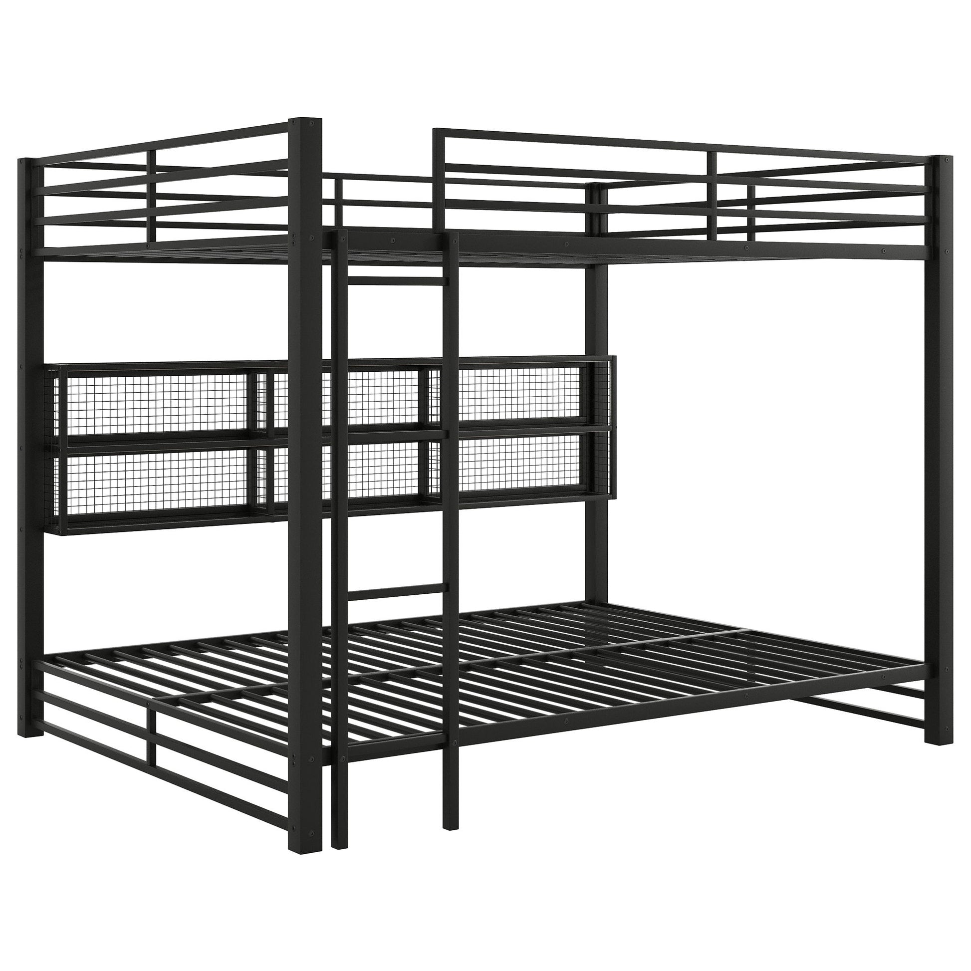 Queen Over Queen Bunk Bed With Storage Cabinets And LED Sturdy Frame, 6 Storage Units, Adjustable LED Lights - Black - The Sleep Loft - Online Mattress Showroom NYC