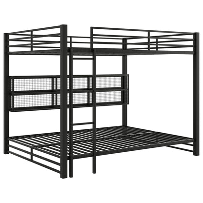 Queen Over Queen Bunk Bed With Storage Cabinets And LED Sturdy Frame, 6 Storage Units, Adjustable LED Lights - Black - The Sleep Loft - Online Mattress Showroom NYC