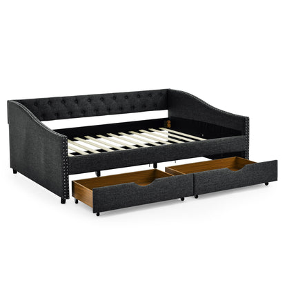Upholstered Tufted Daybed With Drawers, Waved Arms - The Sleep Loft - Online Mattress Showroom NYC