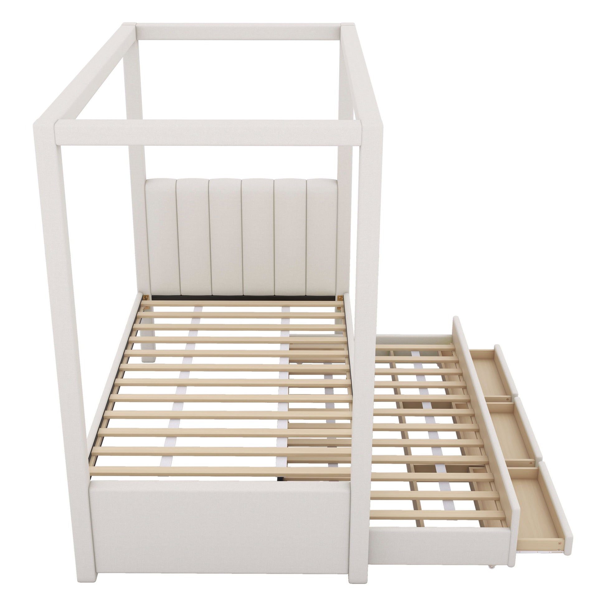 Upholstery Canopy Platform Bed With Trundle And Three Storage Drawers - The Sleep Loft - Online Mattress Showroom NYC
