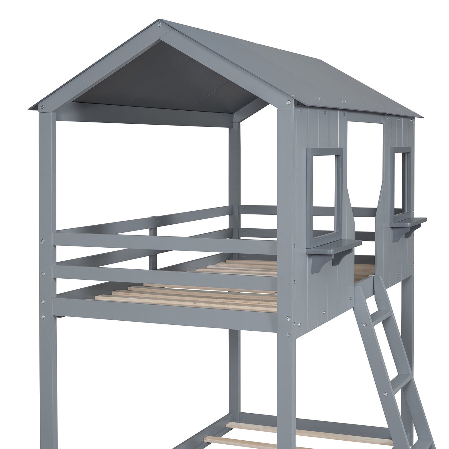 Twin Over Twin Bunk Bed With Roof, Window, Guardrail, Ladder - The Sleep Loft - Online Mattress Showroom NYC