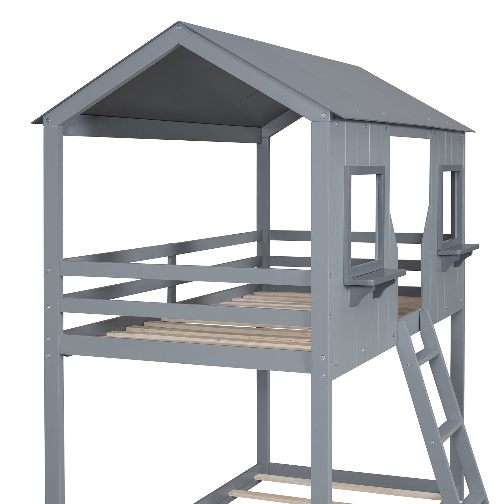 Twin Over Twin Bunk Bed With Roof, Window, Guardrail, Ladder - The Sleep Loft - Online Mattress Showroom NYC