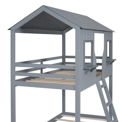 Twin Over Twin Bunk Bed With Roof, Window, Guardrail, Ladder - The Sleep Loft - Online Mattress Showroom NYC