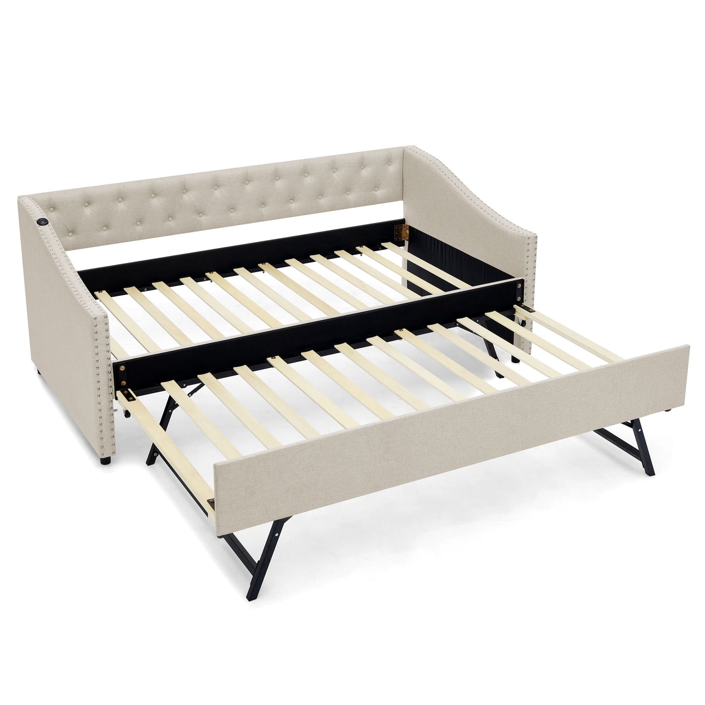 Upholstered Daybed With USB Charging & Pull Out Bed - The Sleep Loft - Online Mattress Showroom NYC