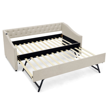 Upholstered Daybed With USB Charging & Pull Out Bed - The Sleep Loft - Online Mattress Showroom NYC