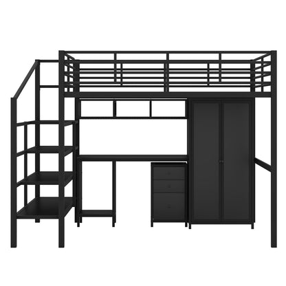 Full Size Loft Bed With Desk Set And Wardrobe - Black - The Sleep Loft - Online Mattress Showroom NYC