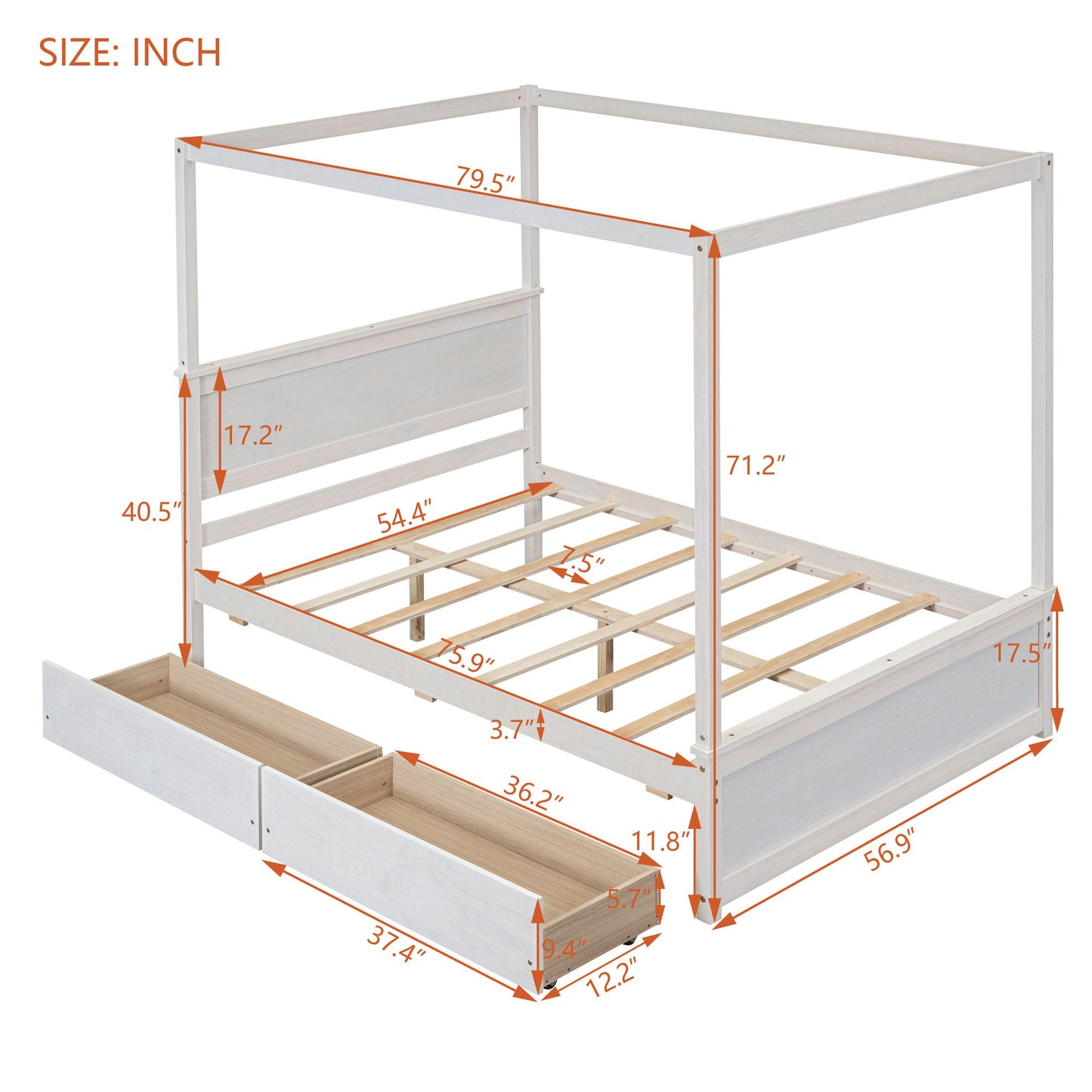 Canopy Platform Bed With Drawers, Support Slats, No Box Spring Needed - The Sleep Loft - Online Mattress Showroom NYC
