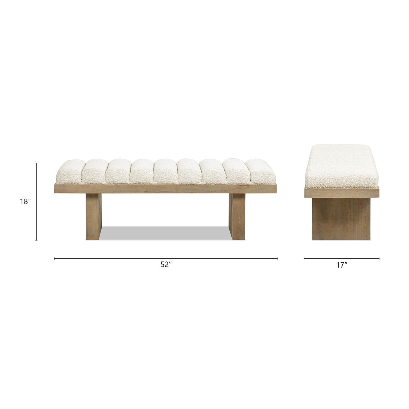 Bella - Upholstered Modern Accent Bench - Ivory White - The Sleep Loft - Online Mattress Showroom NYC