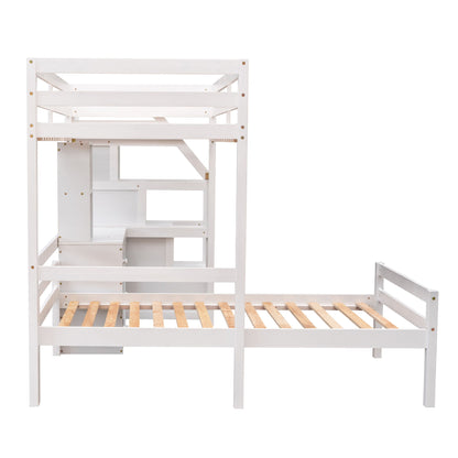 Loft Bed With Stand Alone Bed, Storage Staircase, Desk, Shelves, And Drawers - The Sleep Loft - Online Mattress Showroom NYC