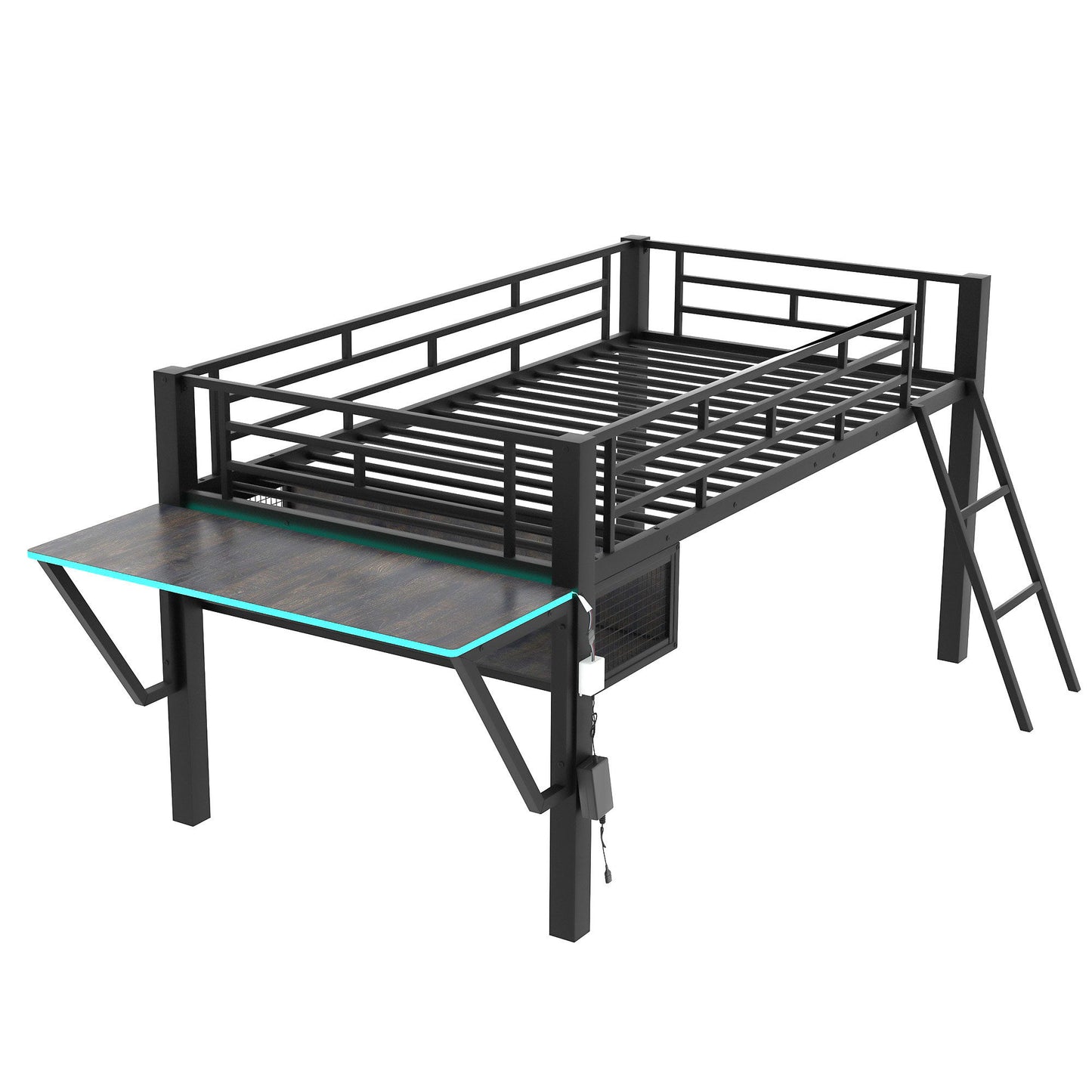 Modern Gaming Mid Loft Bed With Desk And LED Lights - The Sleep Loft - Online Mattress Showroom NYC