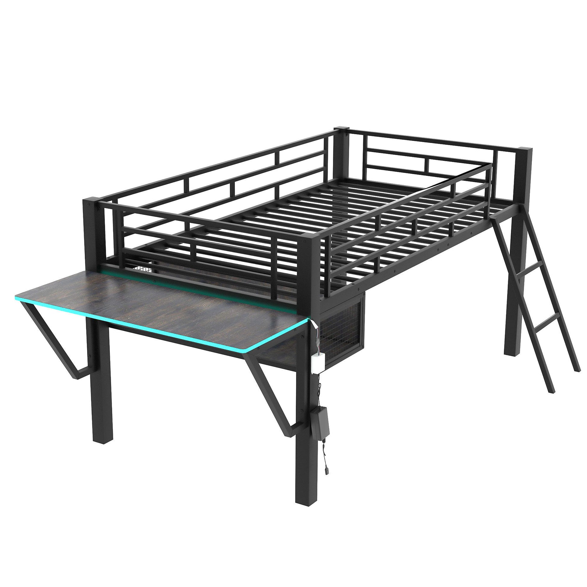 Modern Gaming Mid Loft Bed With Desk And LED Lights - The Sleep Loft - Online Mattress Showroom NYC