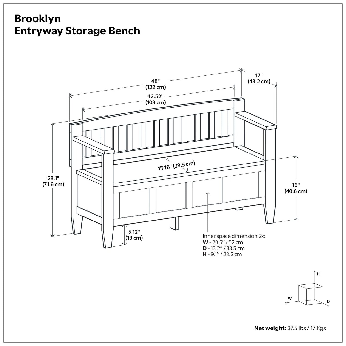 Brooklyn - Handcrafted Entryway Storage Bench - The Sleep Loft - Online Mattress Showroom NYC