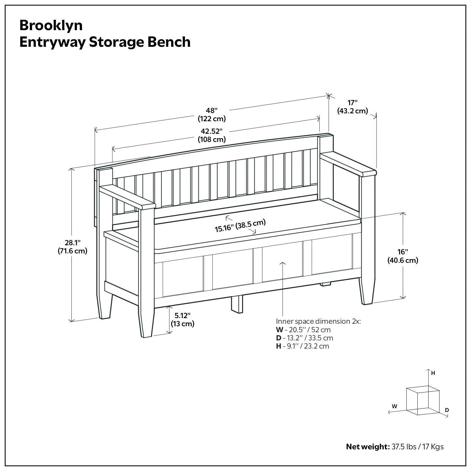 Brooklyn - Handcrafted Entryway Storage Bench - The Sleep Loft - Online Mattress Showroom NYC