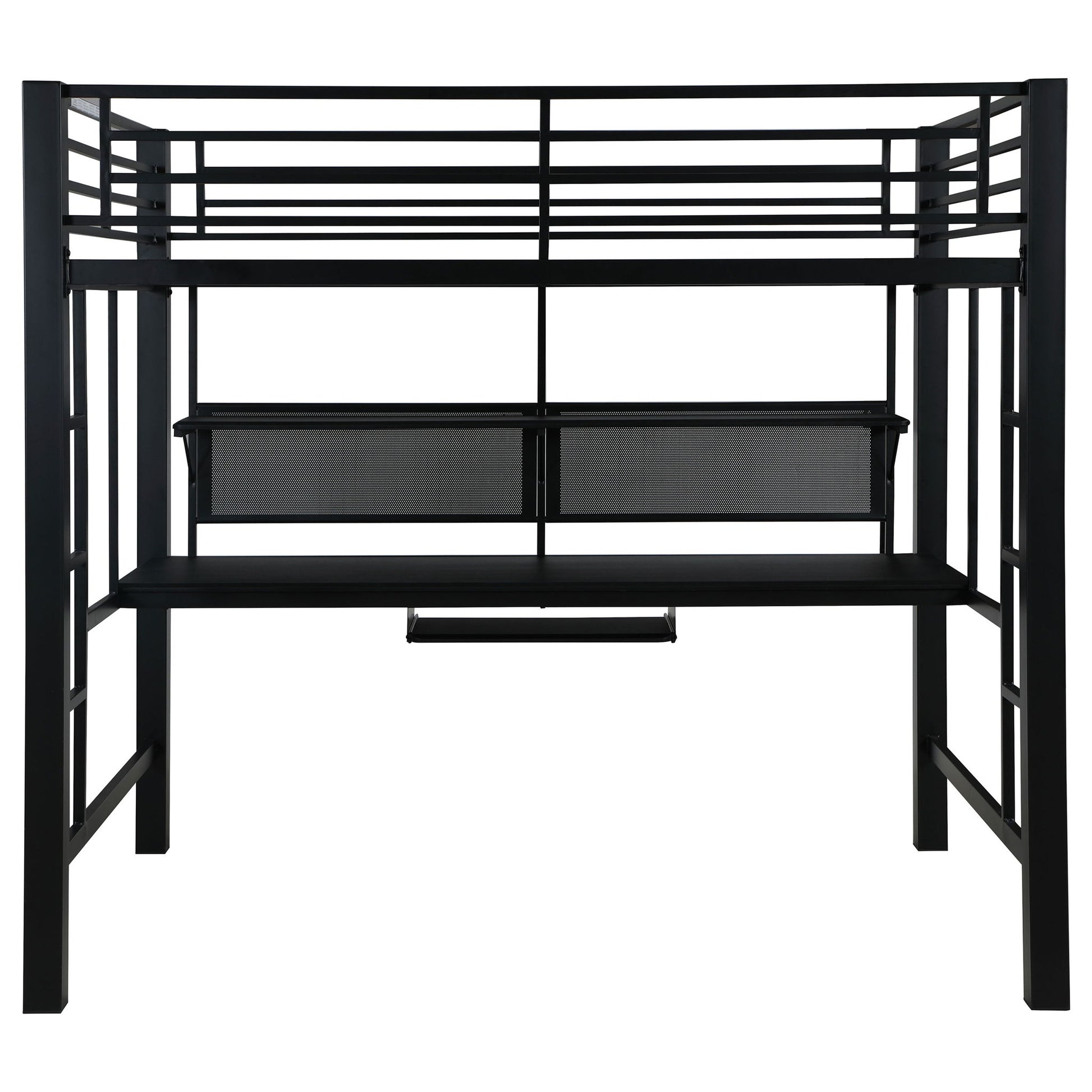 Ranier - Full Workstation Loft Bed, Full Length Desk, Safety Rails And Storage Shelves - Black - The Sleep Loft - Online Mattress Showroom NYC