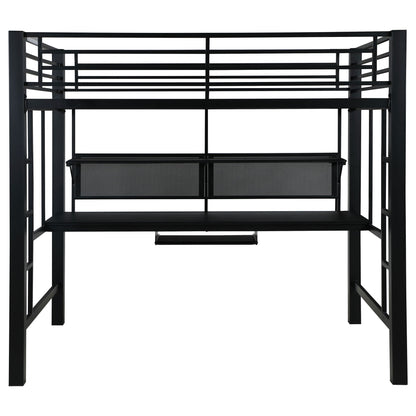 Ranier - Full Workstation Loft Bed, Full Length Desk, Safety Rails And Storage Shelves - Black - The Sleep Loft - Online Mattress Showroom NYC