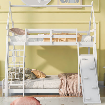 Twin Over Queen House Bunk Bed With Climbing Nets And Climbing Ramp - The Sleep Loft - Online Mattress Showroom NYC
