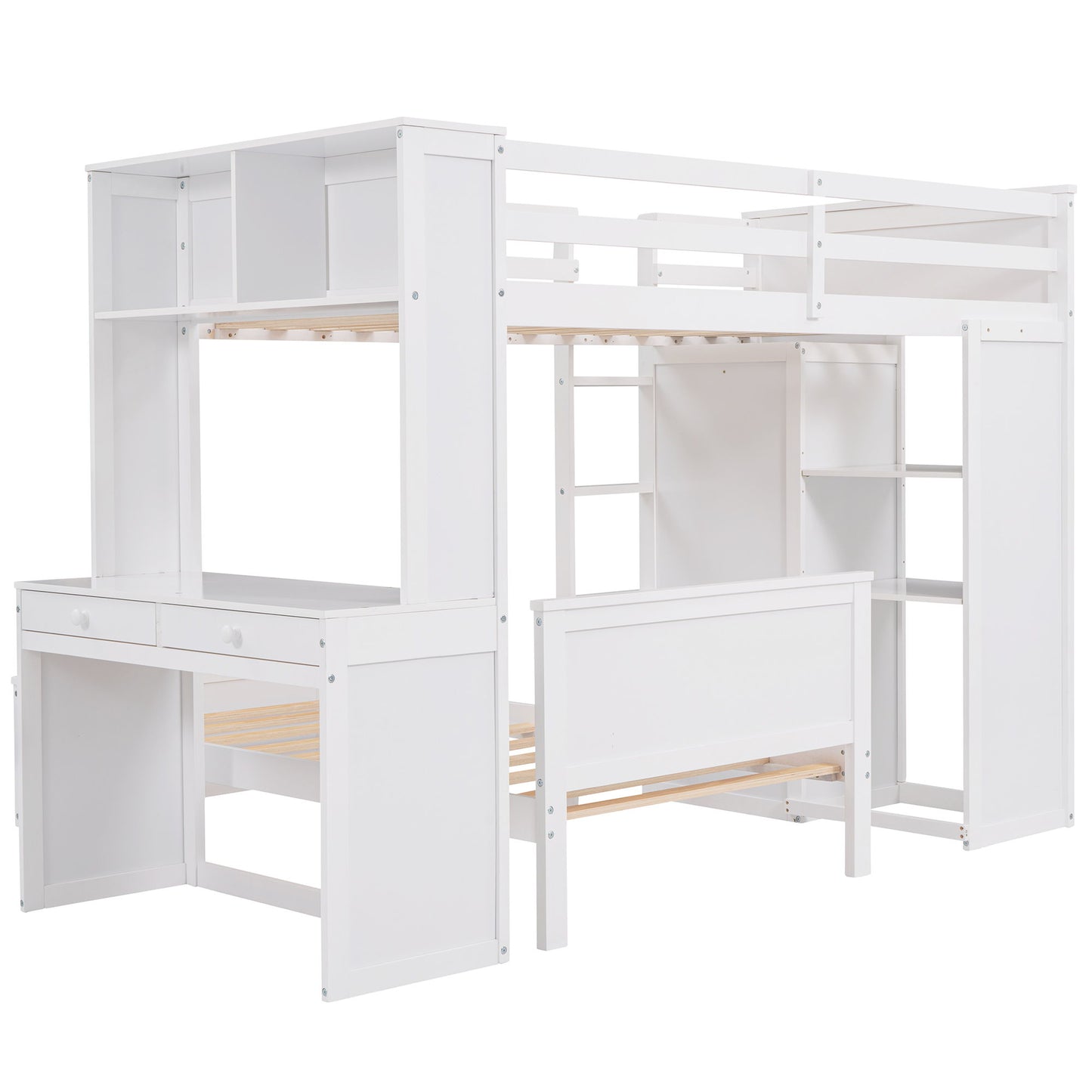 Loft Bed With A Stand Alone Bed, Shelves, Desk, And Wardrobe - The Sleep Loft - Online Mattress Showroom NYC