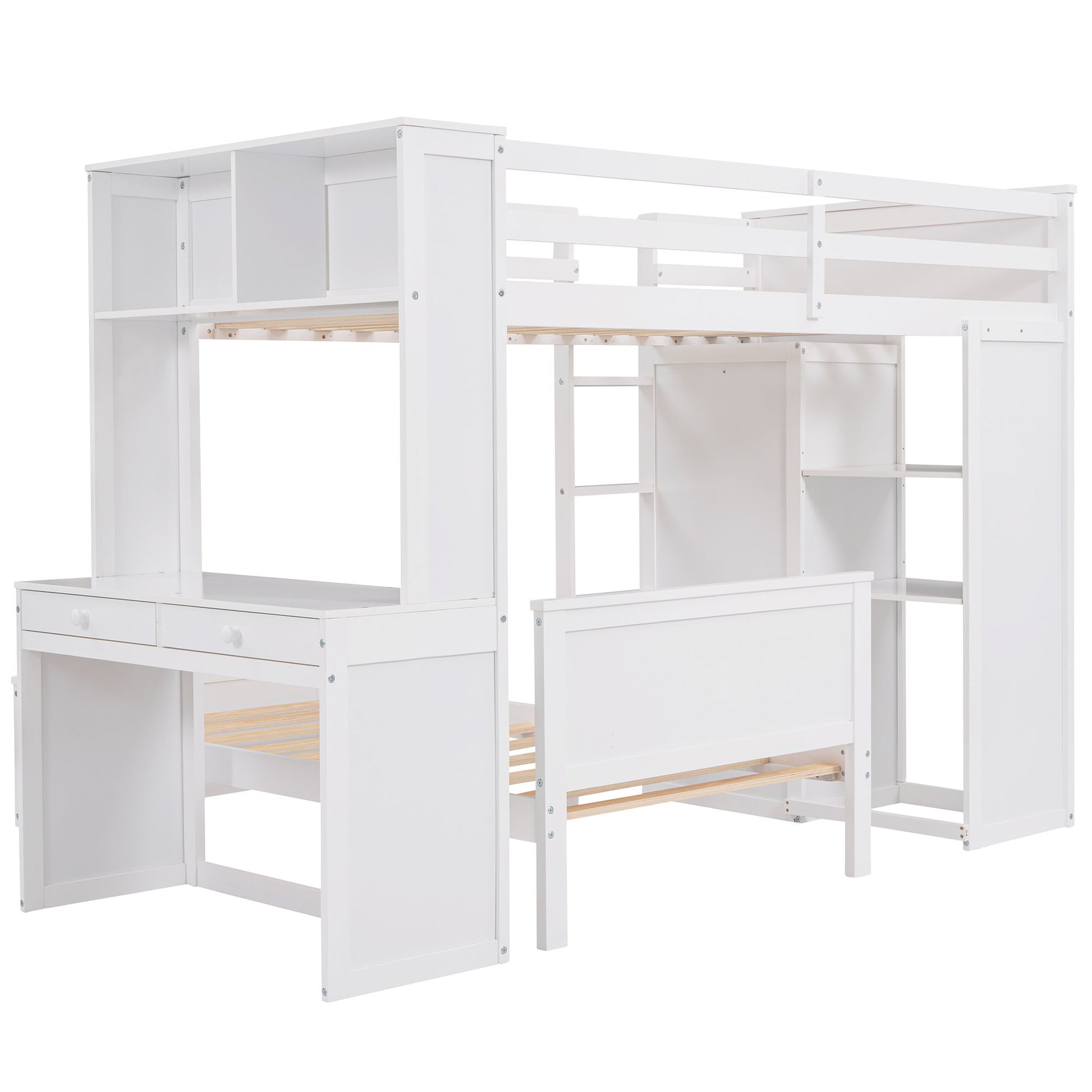 Loft Bed With A Stand Alone Bed, Shelves, Desk, And Wardrobe - The Sleep Loft - Online Mattress Showroom NYC