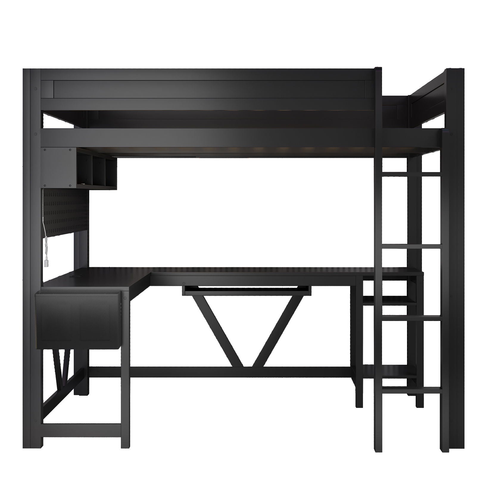 Gaming Loft Bed With Desk, Storage Shelves, LED And Charging Station - The Sleep Loft - Online Mattress Showroom NYC