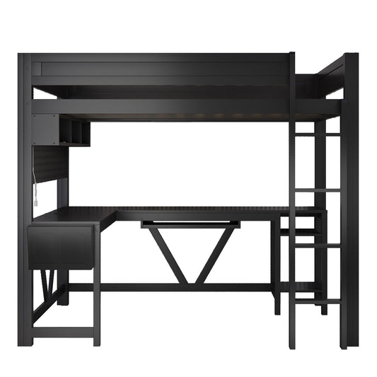Gaming Loft Bed With Desk, Storage Shelves, LED And Charging Station - The Sleep Loft - Online Mattress Showroom NYC