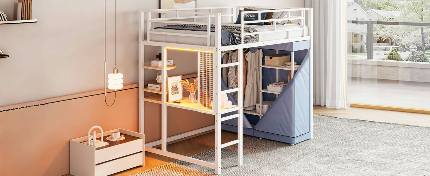 Loft Bed With Desk, Shelves, Power Outlet, LED Light And Wardrobe - The Sleep Loft - Online Mattress Showroom NYC