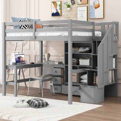 Loft Bed & L Shaped Desk, Drawers, Cabinet, And Storage Staircase - The Sleep Loft - Online Mattress Showroom NYC