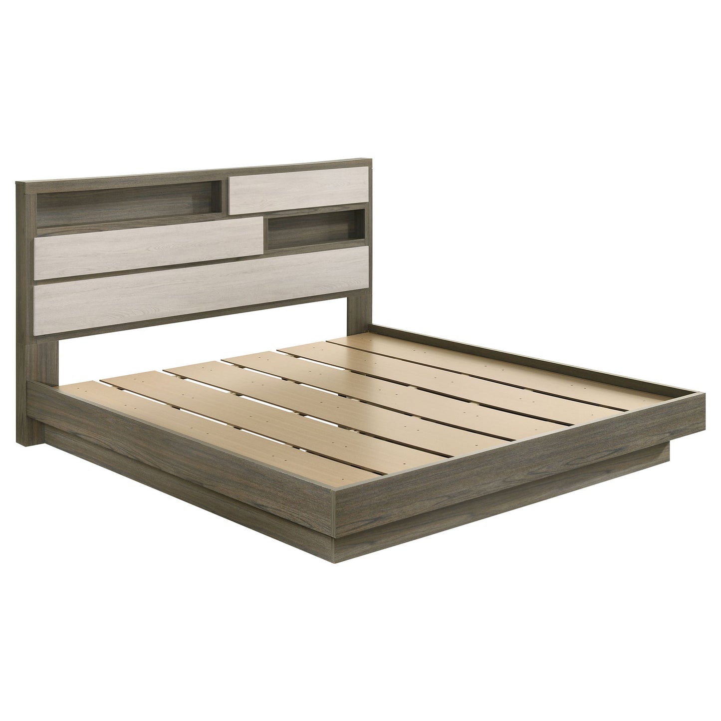 Eastern King Bed Bookcase Headboard With Hidden Storage - Oak - The Sleep Loft - Online Mattress Showroom NYC