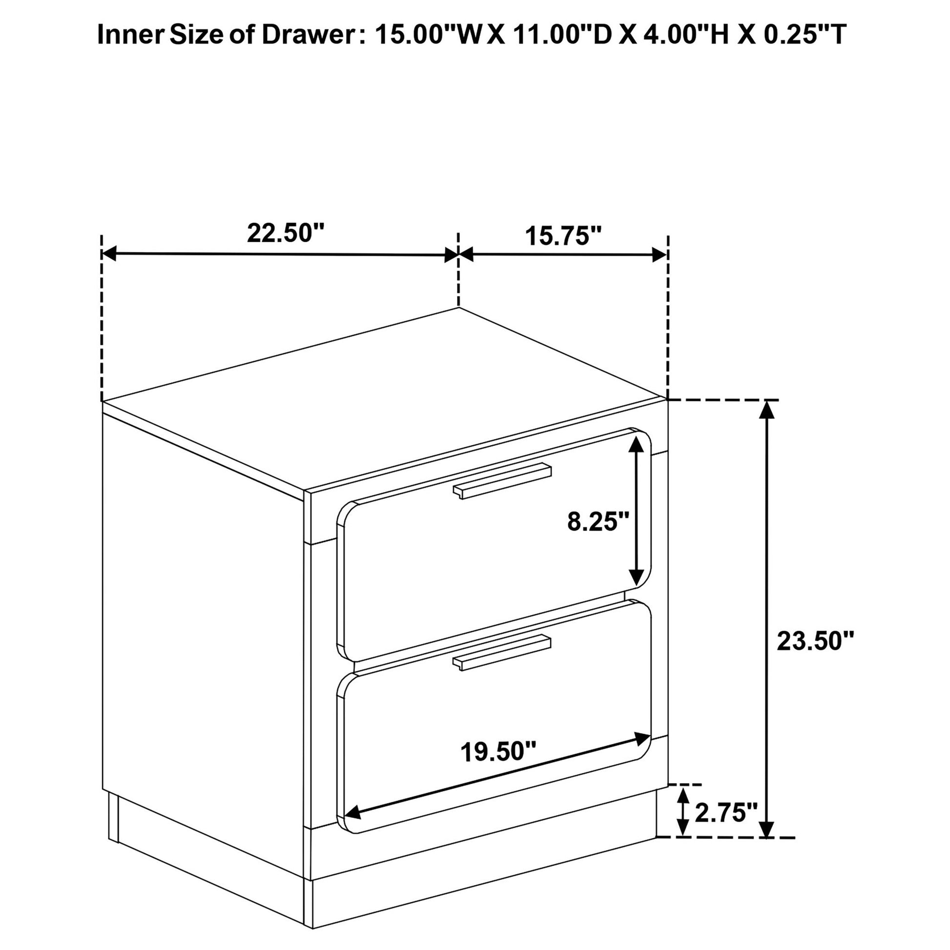 Sophia - 2 Drawer Nightstand - The Sleep Loft - Online Mattress Showroom NYC
