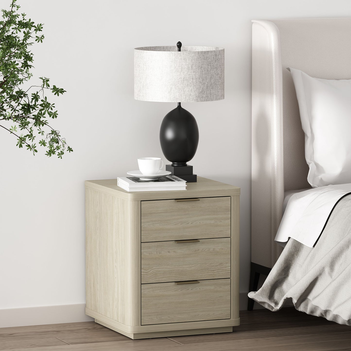 Evelyn - Nightstand With 3 Drawers, Smooth Rounded Edges - The Sleep Loft - Online Mattress Showroom NYC