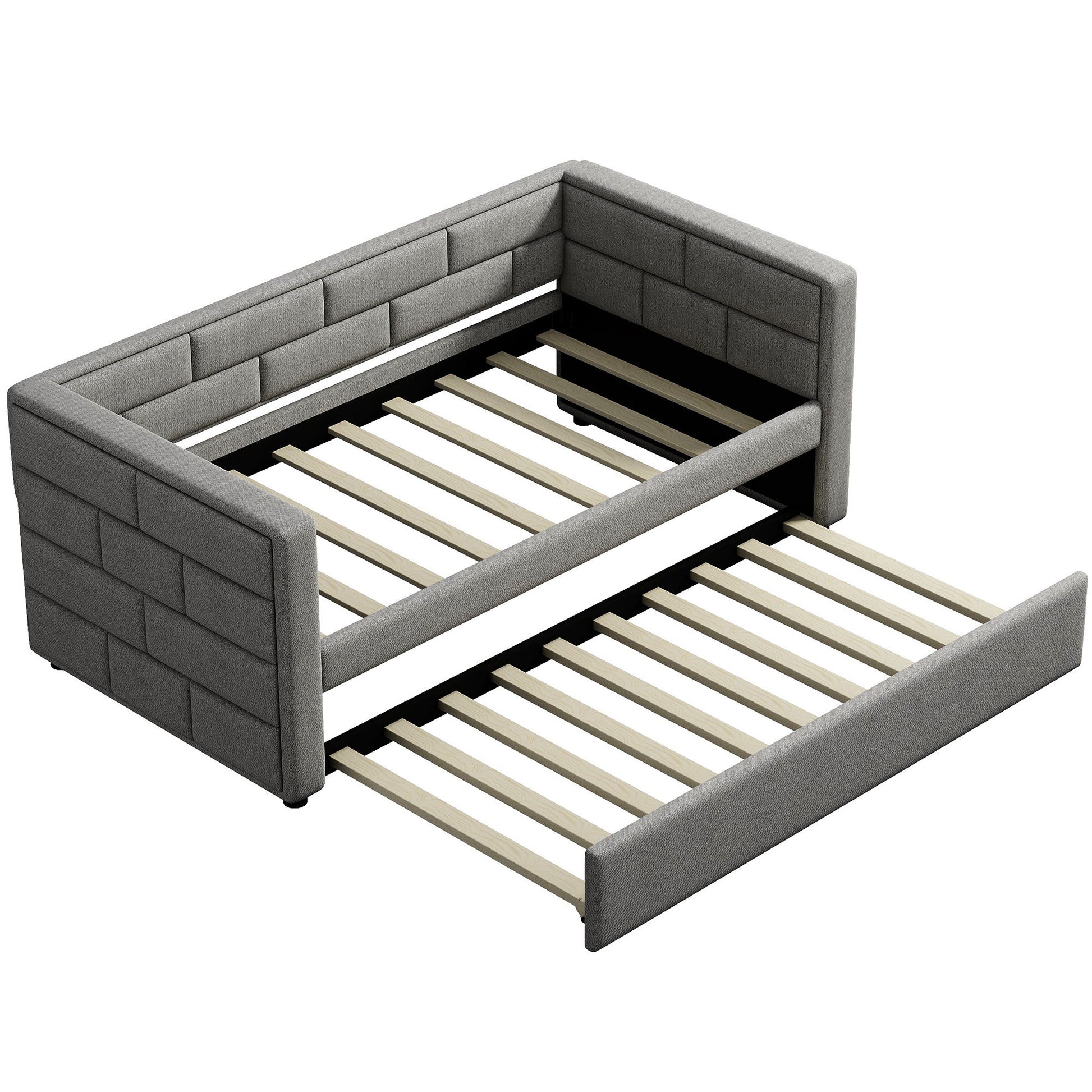Upholstered Twin Size Daybed With Trundle, Padded Back And Sides - Gray - The Sleep Loft - Online Mattress Showroom NYC