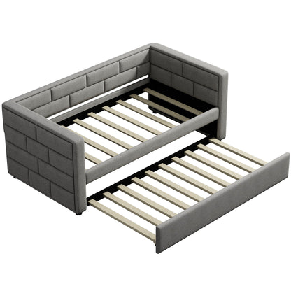 Upholstered Twin Size Daybed With Trundle, Padded Back And Sides - Gray - The Sleep Loft - Online Mattress Showroom NYC