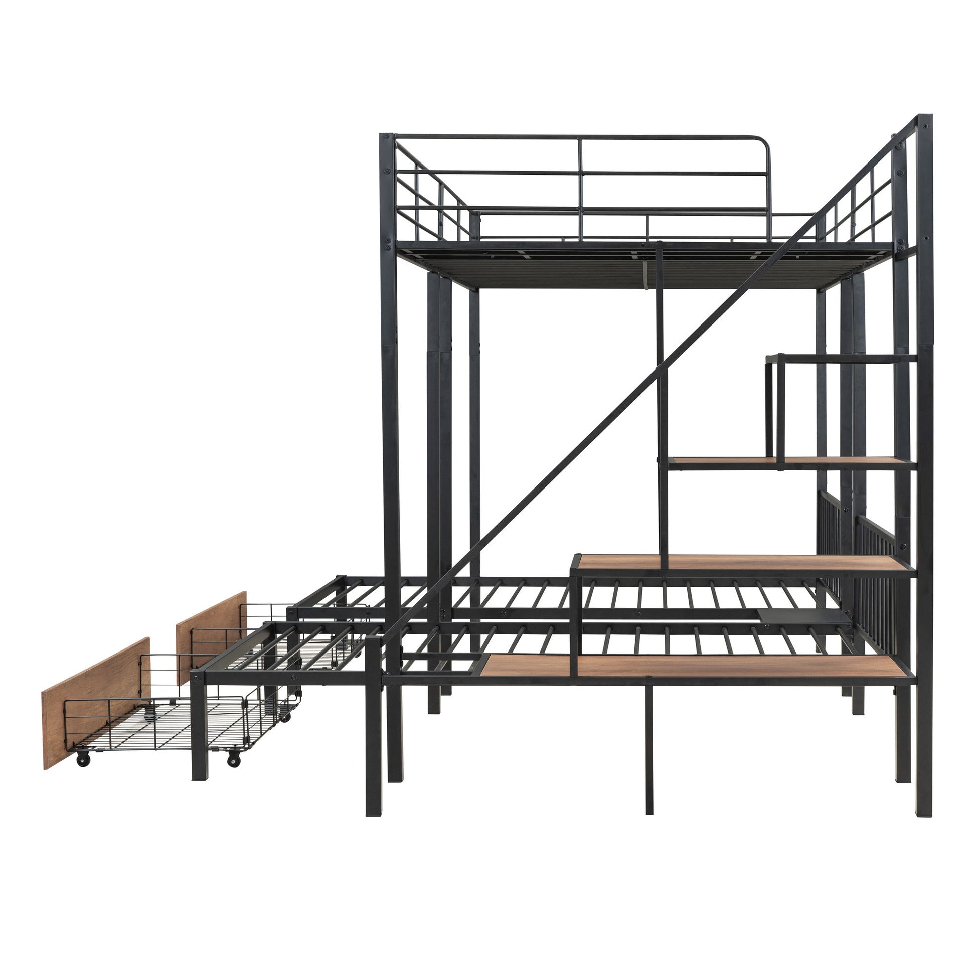 Full Over Twin-Twin Triple Bunk Bed With Drawers And Staircase - Black - The Sleep Loft - Online Mattress Showroom NYC