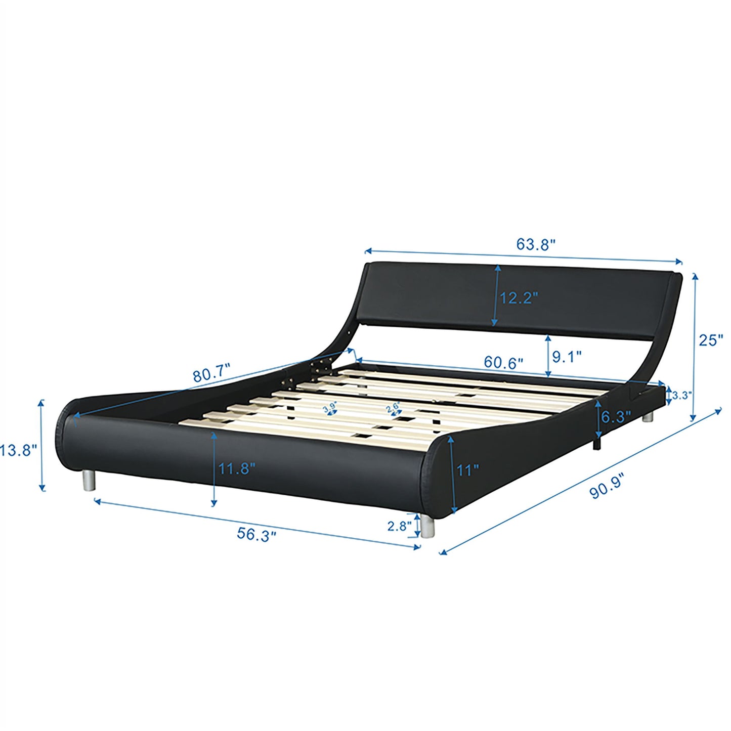 Queen Size Upholstered Platform Bed Frame, LED Lighting With Remote Controller And App, Curve Design, Wood Slat Support, No Box Spring Needed - Black - The Sleep Loft - Online Mattress Showroom NYC