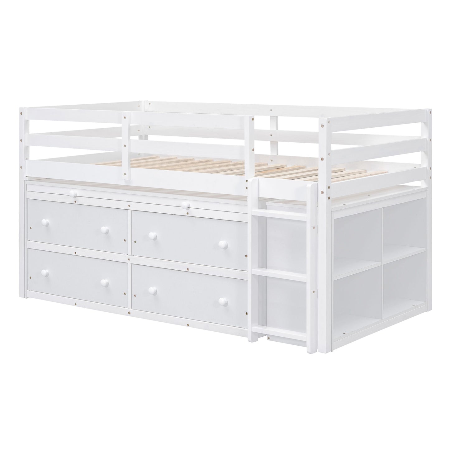 Loft Bed With Retractable Writing Desk And 4 Drawers, With Lateral Portable Desk And Shelves - The Sleep Loft - Online Mattress Showroom NYC