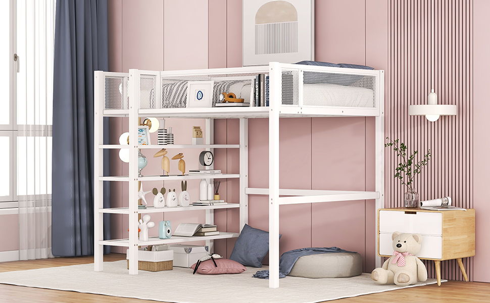 Loft Bed With 4 Tier Shelves And Storage - The Sleep Loft - Online Mattress Showroom NYC