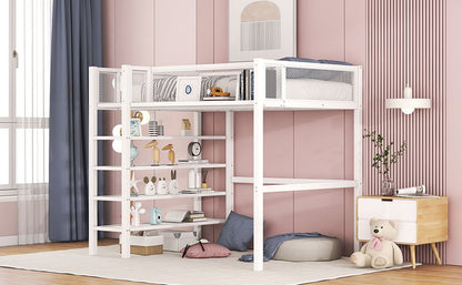 Loft Bed With 4 Tier Shelves And Storage - The Sleep Loft - Online Mattress Showroom NYC