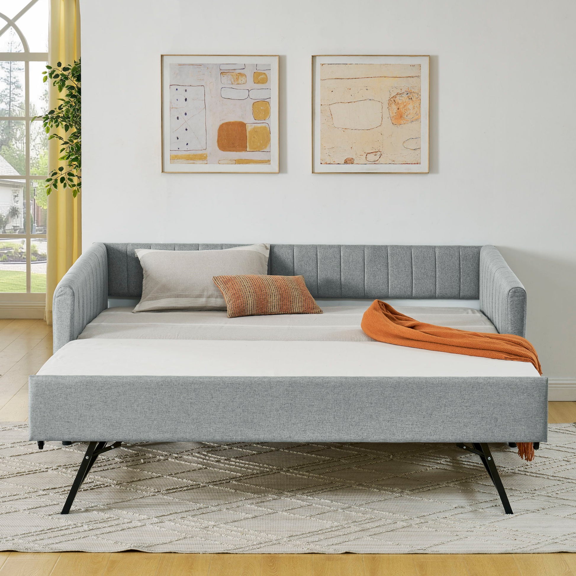 Upholstered Daybed With Trundle With Vertical Stripes - The Sleep Loft - Online Mattress Showroom NYC