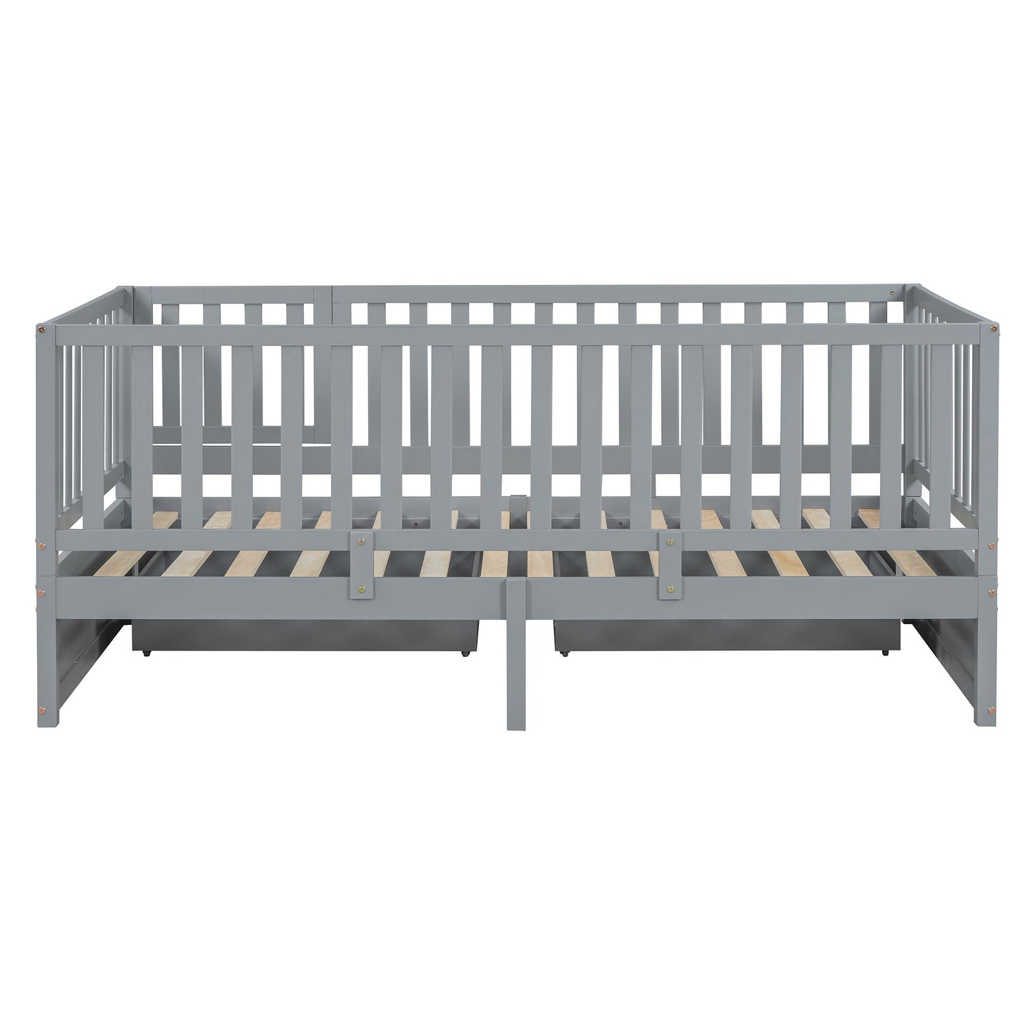 Daybed With Fence Guardrails And 2 Drawers, Split Into Independent Floor Bed & Daybed - The Sleep Loft - Online Mattress Showroom NYC