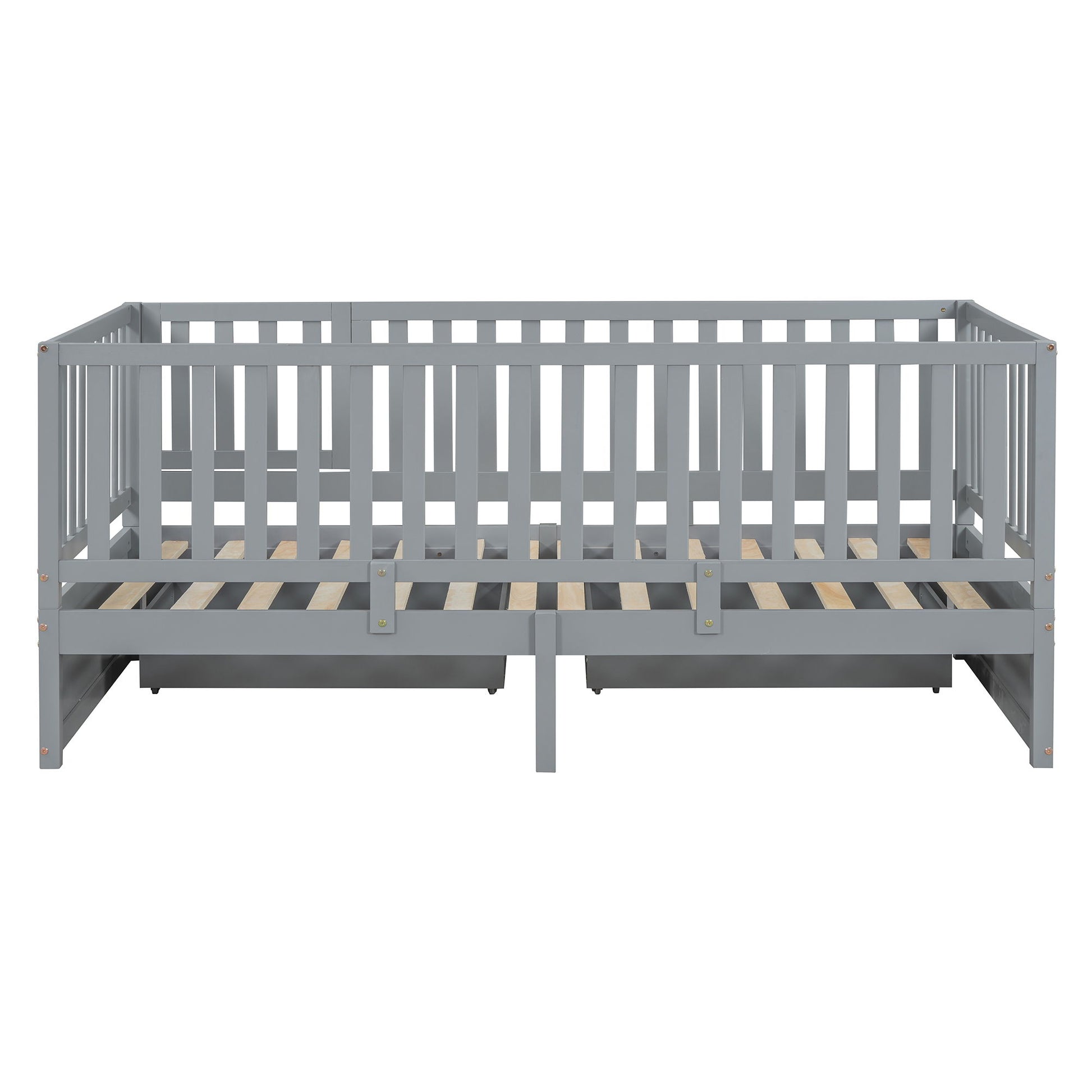 Daybed With Fence Guardrails And 2 Drawers, Split Into Independent Floor Bed & Daybed - The Sleep Loft - Online Mattress Showroom NYC