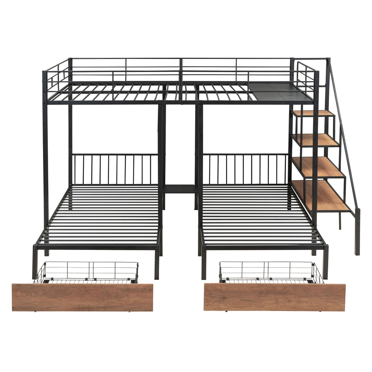 Full Over Twin-Twin Triple Bunk Bed With Drawers And Staircase - Black - The Sleep Loft - Online Mattress Showroom NYC