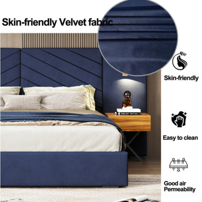 Upholstered Bed Frame With Vertical Channel Tufted Wingback Headboard - The Sleep Loft - Online Mattress Showroom NYC