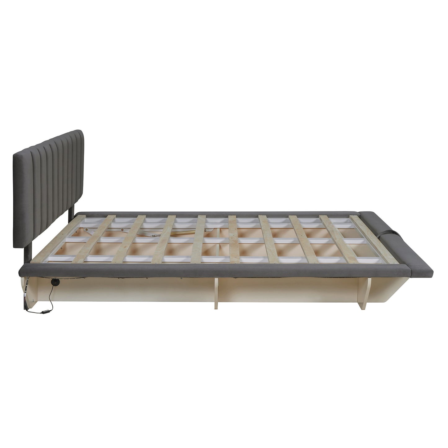 Upholstered Floating Hydrualic Platform Bed With LED Light And USB Port - The Sleep Loft - Online Mattress Showroom NYC