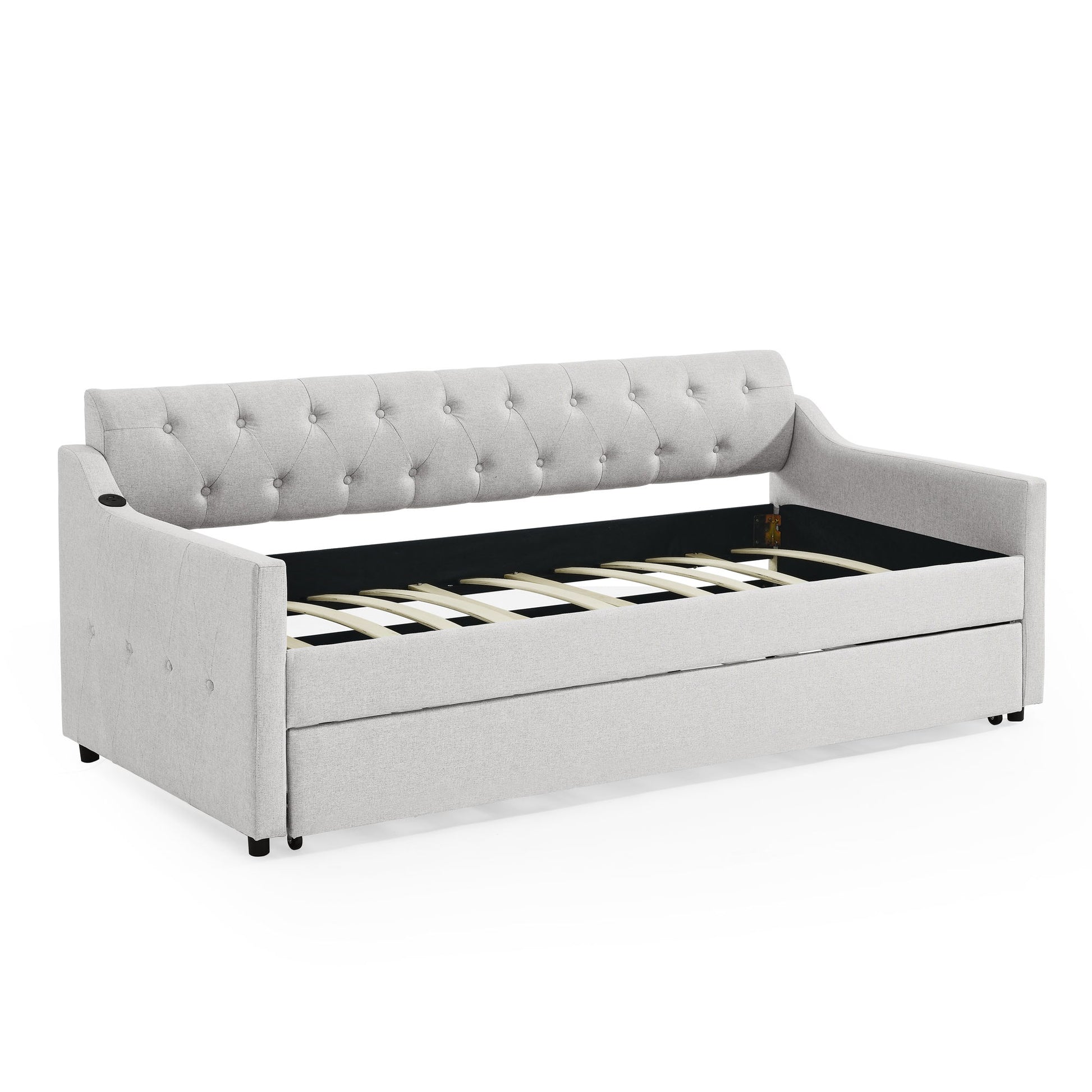 Size Upholstered Daybed With Trundle And USB Charging Armrest - The Sleep Loft - Online Mattress Showroom NYC