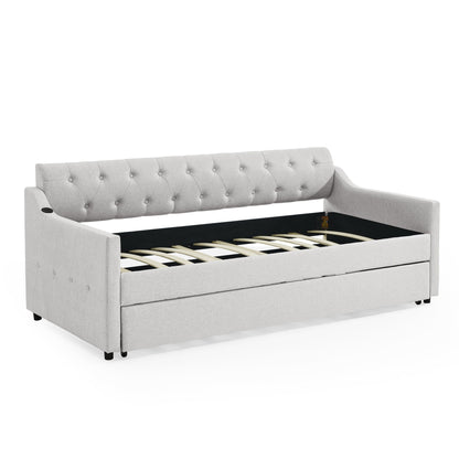Size Upholstered Daybed With Trundle And USB Charging Armrest - The Sleep Loft - Online Mattress Showroom NYC