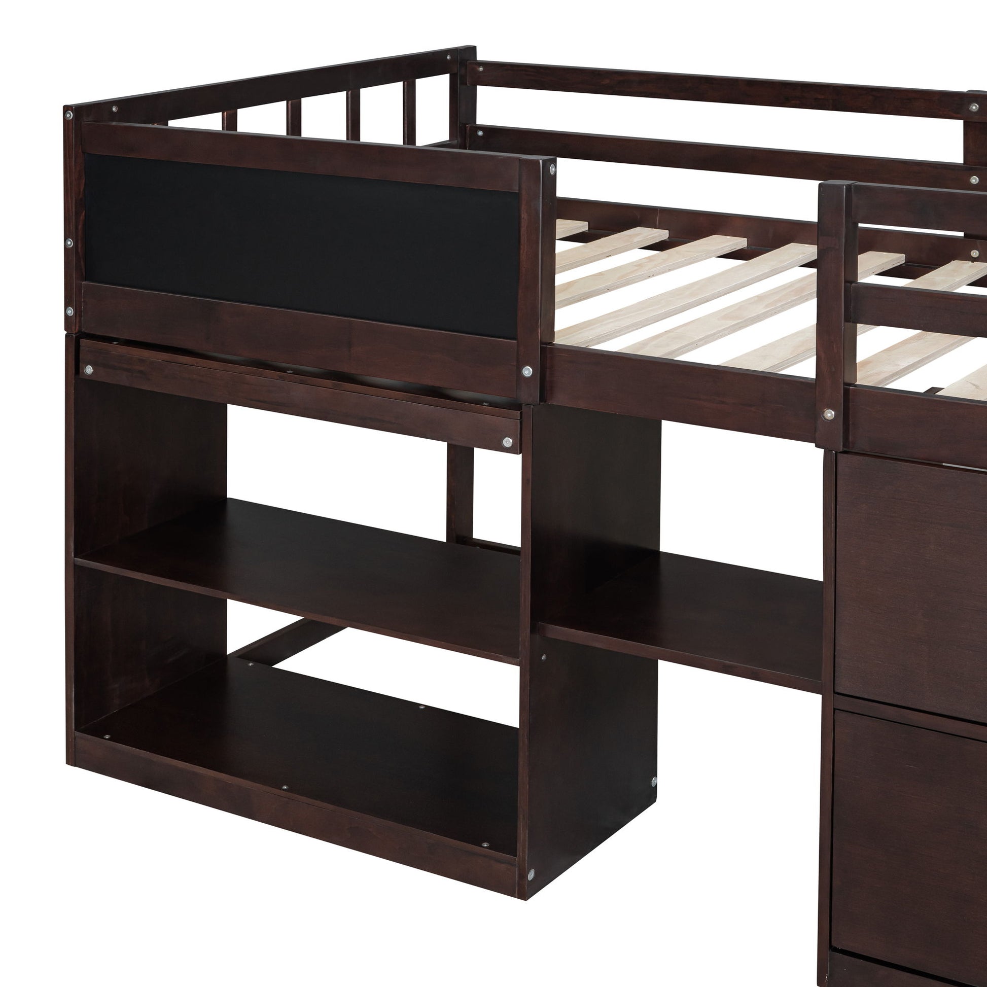 Low Loft Bed With Rolling Desk, Shelf And Drawers - The Sleep Loft - Online Mattress Showroom NYC