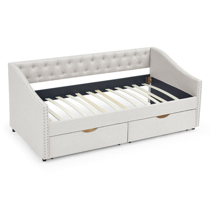 Upholstered Tufted Daybed With 2 Drawers, Waved Arms - The Sleep Loft - Online Mattress Showroom NYC